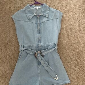 SMALL Denim Sleeveless Romper with Belt